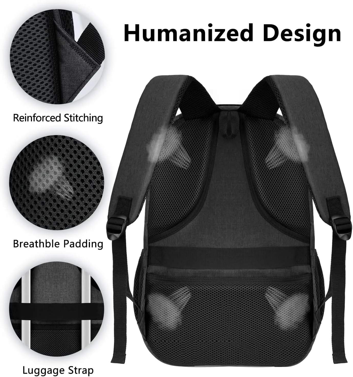 Black Backpack for Men Women, School Backpack for Boys Girls Teens, 15.6 Inch Laptop Backpacks with USB Port, Water Resistent Book bag, Work College Bookbag, back pack, Mochila para hombre