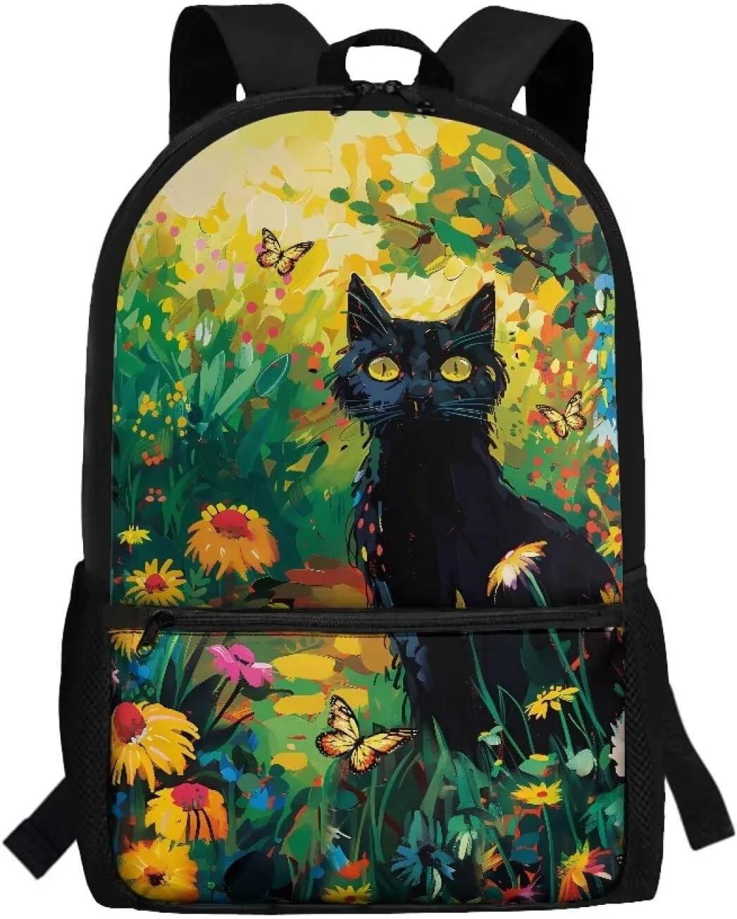Black Cat Floral Print Kids Backpack for Boys Girls Elementary School Backpacks Children Bookbags Primary Kindergarten Backpack