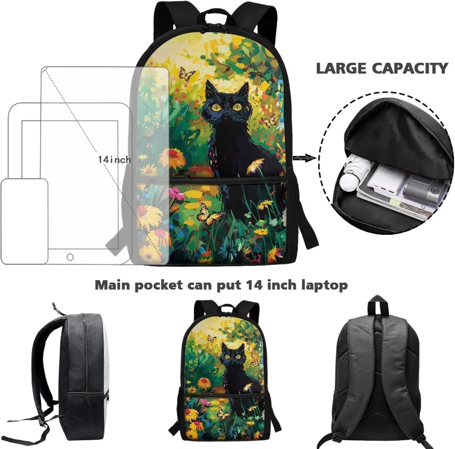 Black Cat Floral Print Kids Backpack for Boys Girls Elementary School Backpacks Children Bookbags Primary Kindergarten Backpack