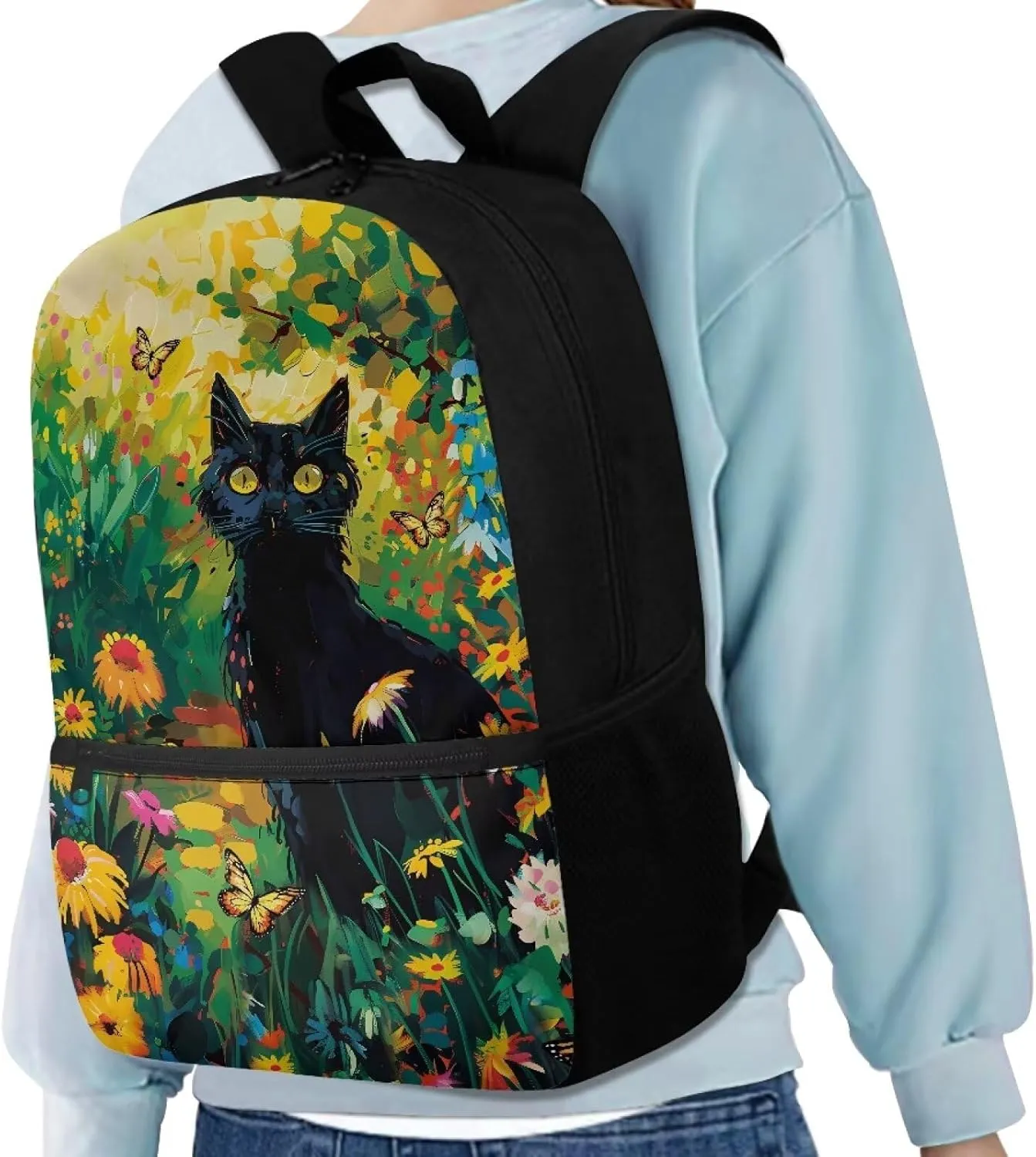 Black Cat Floral Print Kids Backpack for Boys Girls Elementary School Backpacks Children Bookbags Primary Kindergarten Backpack