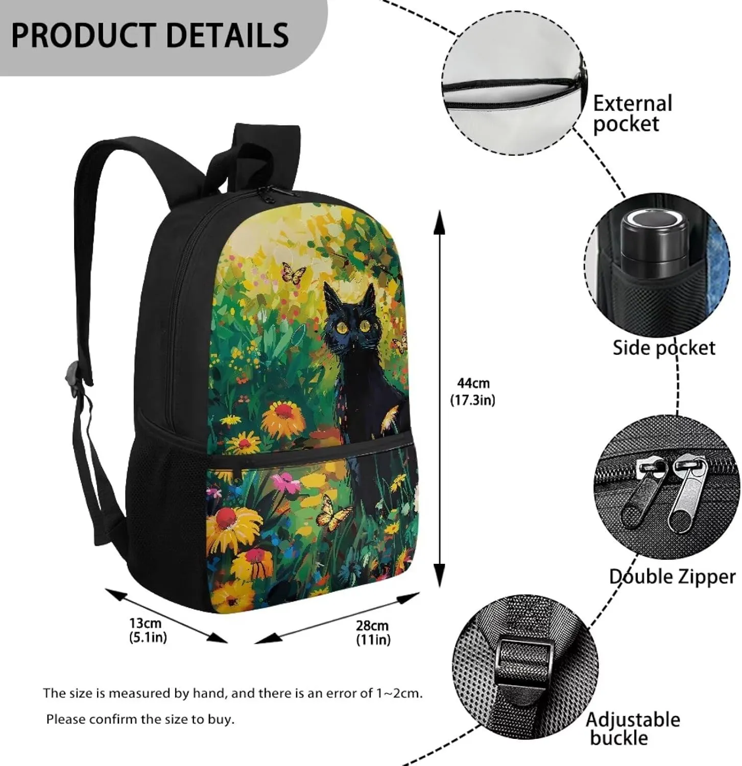 Black Cat Floral Print Kids Backpack for Boys Girls Elementary School Backpacks Children Bookbags Primary Kindergarten Backpack
