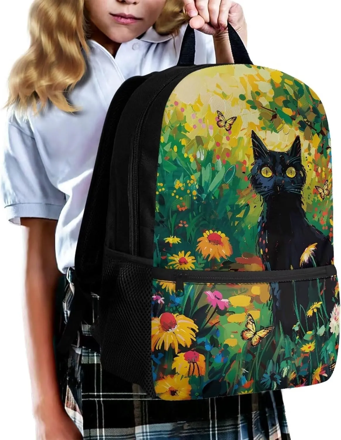 Black Cat Floral Print Kids Backpack for Boys Girls Elementary School Backpacks Children Bookbags Primary Kindergarten Backpack