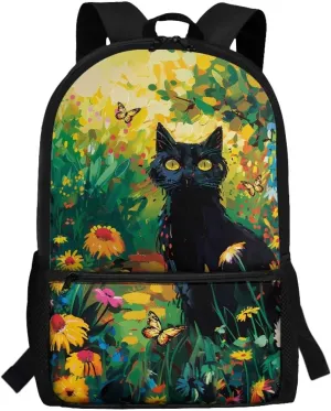 Black Cat Floral Print Kids Backpack for Boys Girls Elementary School Backpacks Children Bookbags Primary Kindergarten Backpack