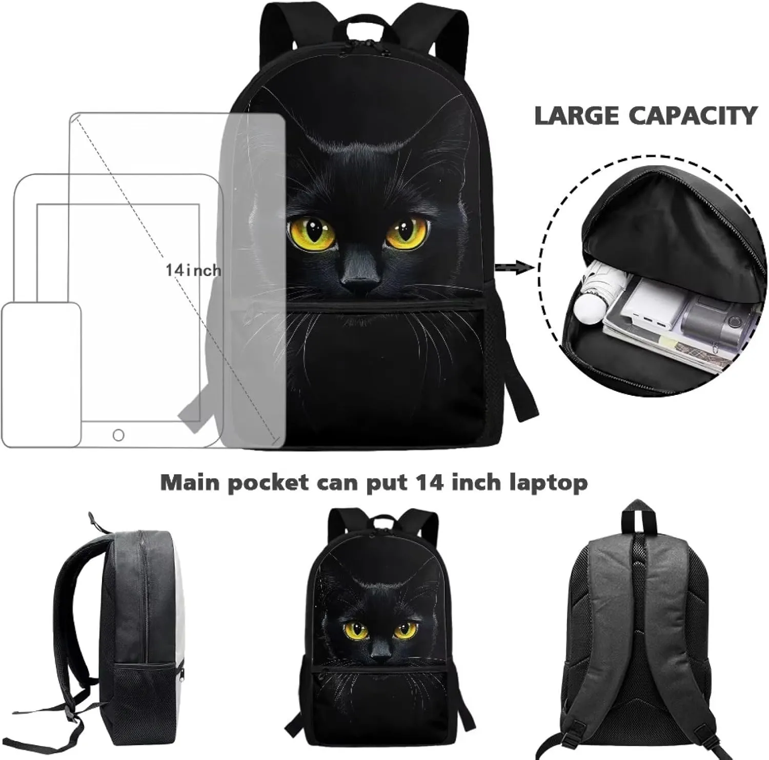 Black Cat Print Kids Backpack for Boys Girls Elementary School Backpacks Children Bookbags Primary Kindergarten Backpack