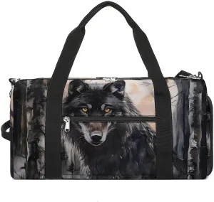 Black Wolf in The Forests Unisex Gym Bag Waterproof Sports Duffels Travel Gear With Laundry Shoe Compartment