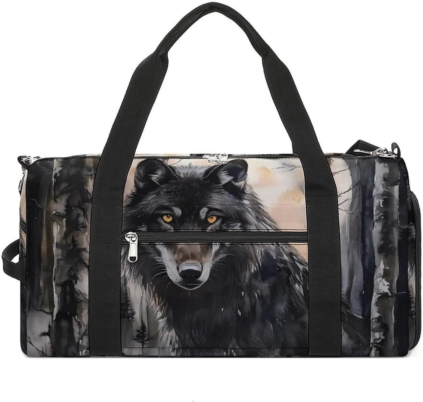 Black Wolf in The Forests Unisex Gym Bag Waterproof Sports Duffels Travel Gear With Laundry Shoe Compartment