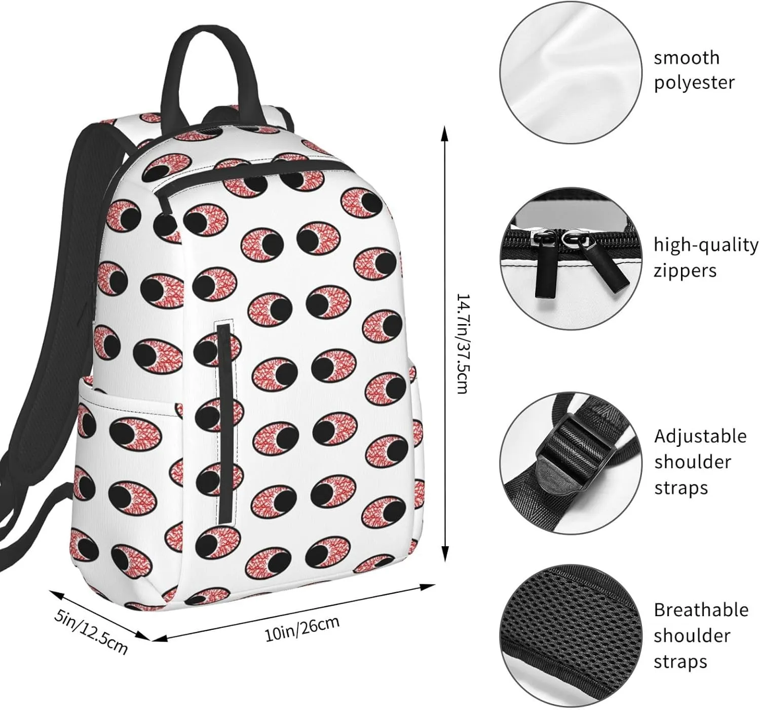 Bloodshot Eyeball Eyes To Eyes Casual Backpacks Large Capacity Laptop Backpack Sports Fitness Rucksack Travel Carry-On Daypack Adjustable Shoulder Strap Work Bag for Outdoor Camping