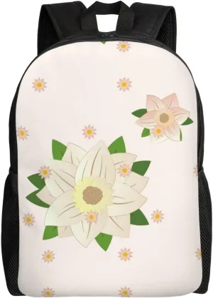 Blooming Hexagonal White Large Capacity Adjustable Shoulder Strap Laptop Bag, Men'S And Women'S Sports Travel Backpacks