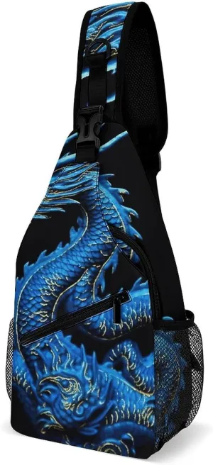 Blue Chinese Dragon Crossbody Sling Bag for Women Men Casual Sling Backpack Travel Chest Bag Lightweight Chest Pack Man Purse Shoulder Bags Side Backpack Daypack for Travel Hiking Cycling