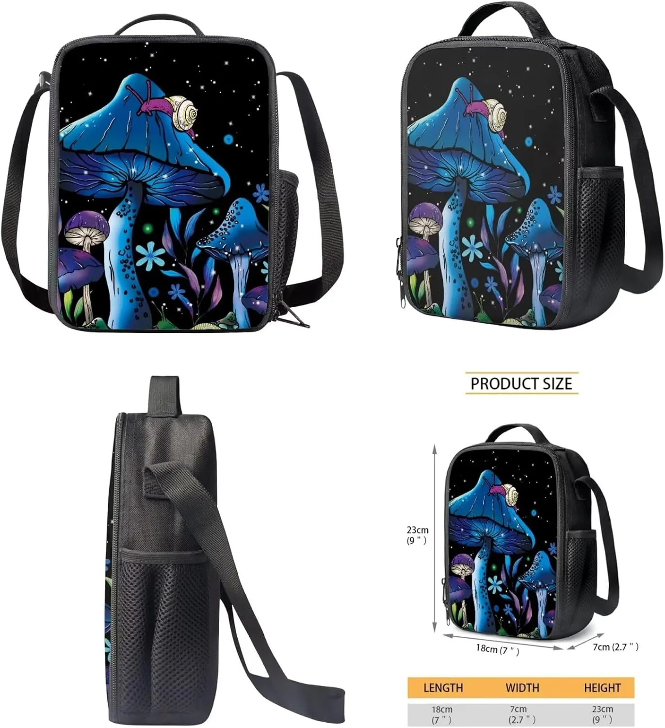Blue Mushroom 3 Piece Kids Backpack Set School Backpacks for Girls Women Teacher Bookbag for Preschool Elementary Primary School Bags with Lunch Box Pencil Case Lightweight