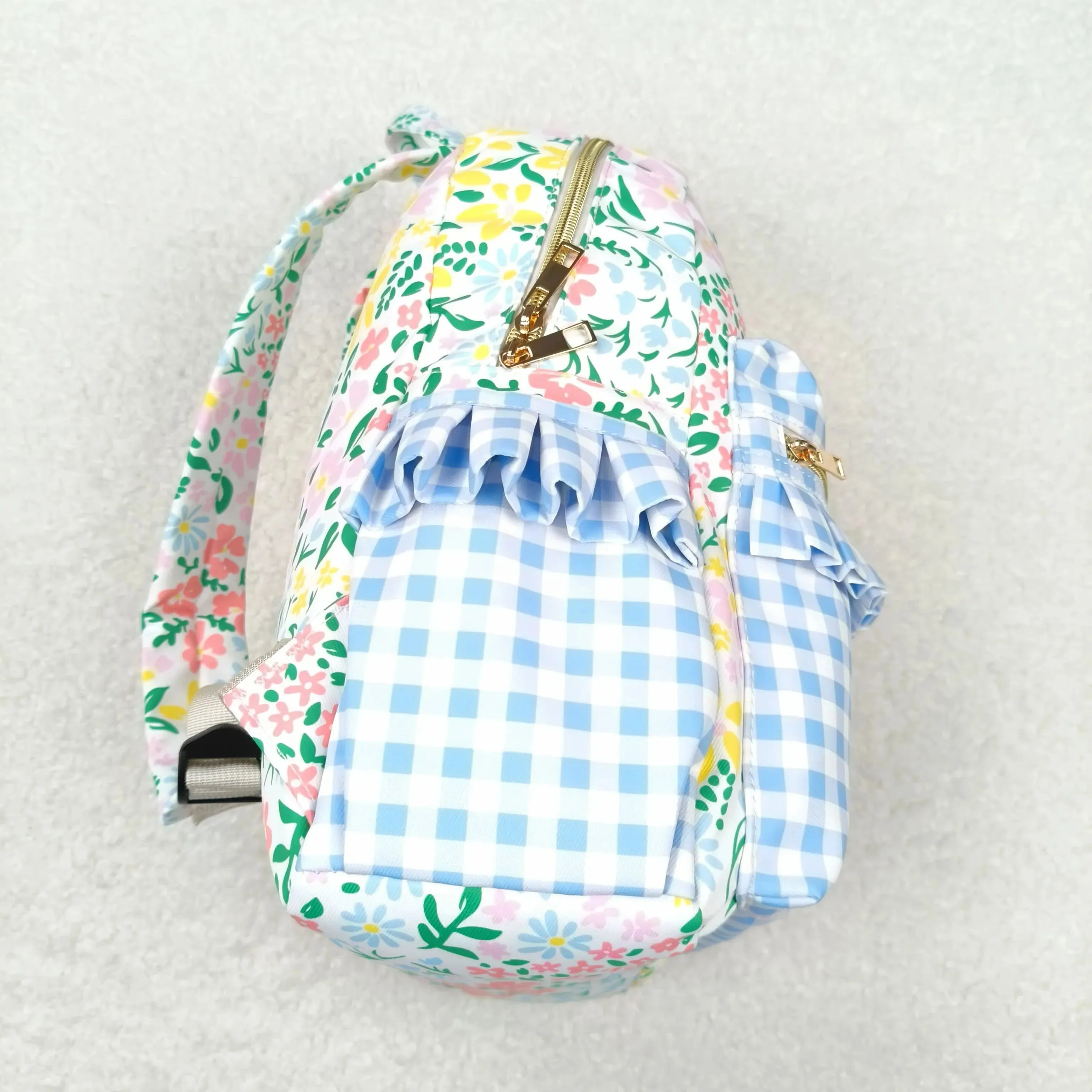 Blue Plaid Floral Backpack