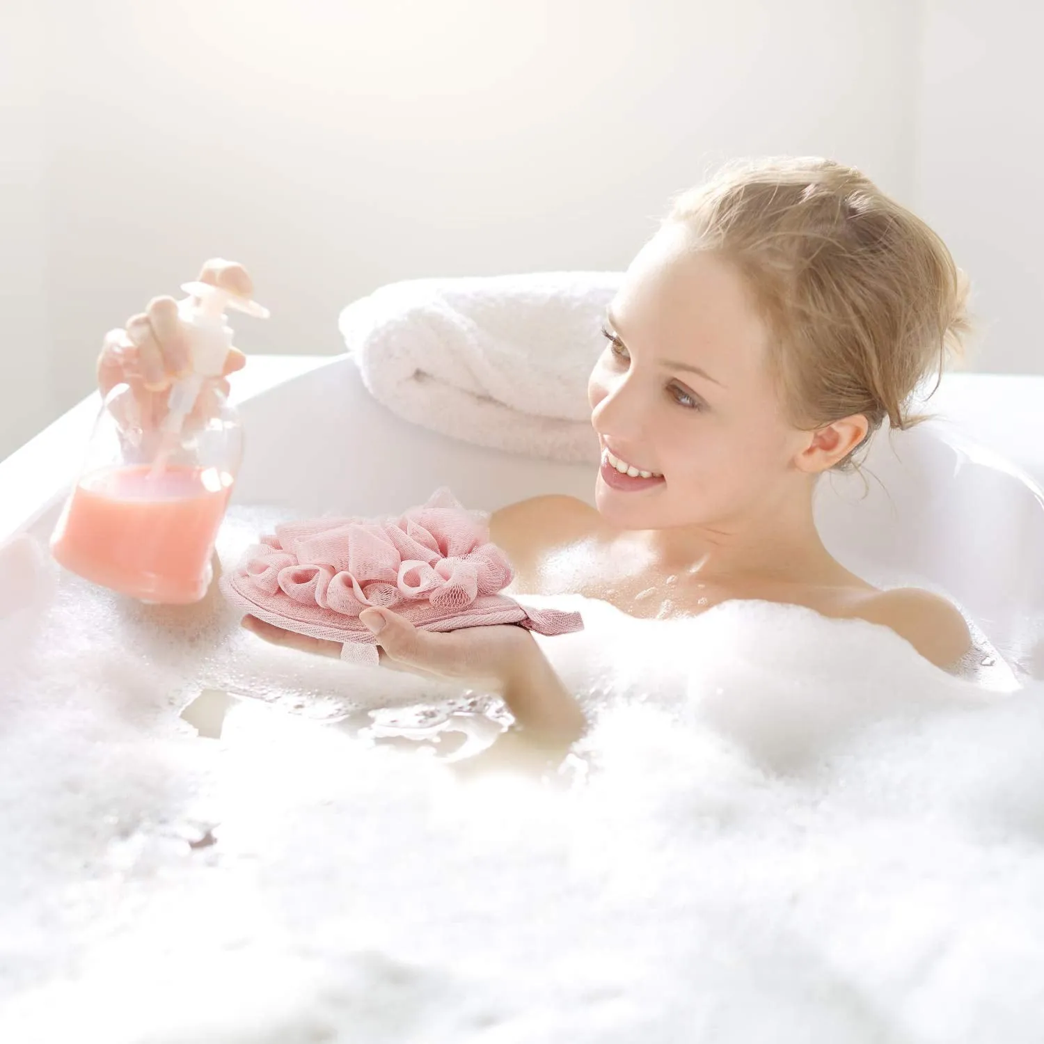 Boao 6 Pcs Bath Shower Pouf Sponge Mesh Pouf Shower Ball Exfoliating Body Sponge Pad Shower Scrubber Ball Shower Glove with Flower Bath Ball (Multi-Color)