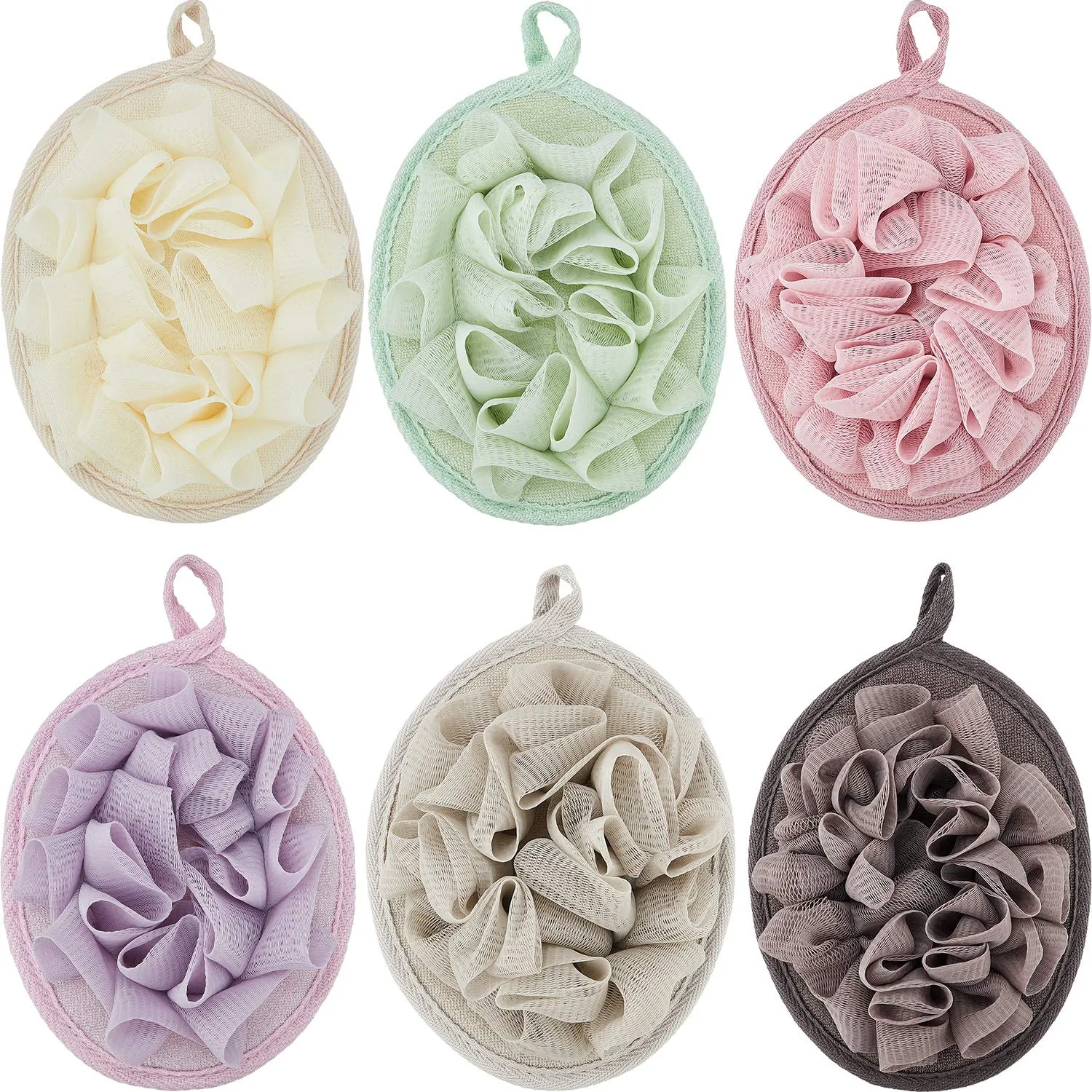 Boao 6 Pcs Bath Shower Pouf Sponge Mesh Pouf Shower Ball Exfoliating Body Sponge Pad Shower Scrubber Ball Shower Glove with Flower Bath Ball (Multi-Color)