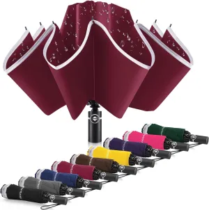 Bodyguard Inverted Umbrella - Large Windproof for Rain & Sun, Compact Reverse With Reflective Stripe, Teflon-Coated for Women Men, Travel Folding With Cover Bag