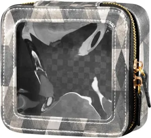 Boho Style Grey Cement Tile Clear Cosmetic Bag, Small Makeup Bags with Zipper, Cute Cosmetic Bags Toiletry Bag for Women, Travel and Car Essentials