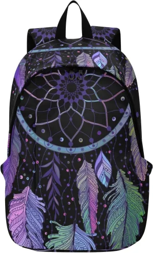 Bolaz Laptop Backpack Purse for Women Men-Dreamcatcher Feathers Ethnic Tribal， Travel Bag Casual Daypack with Compartment & Multiple Pockets Business Backpack