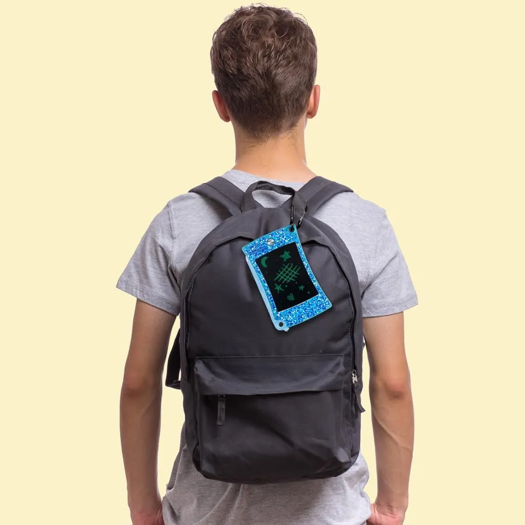 Boogie Board Jot Pocket Writing Tablet – Doodle Board Kids Travel Essentials LCD Screen Instant Erase Stylus Pen Kickstand Drawing Pad Girls Boys Educational Toy Birthday Gift Shimmer Collection Blue