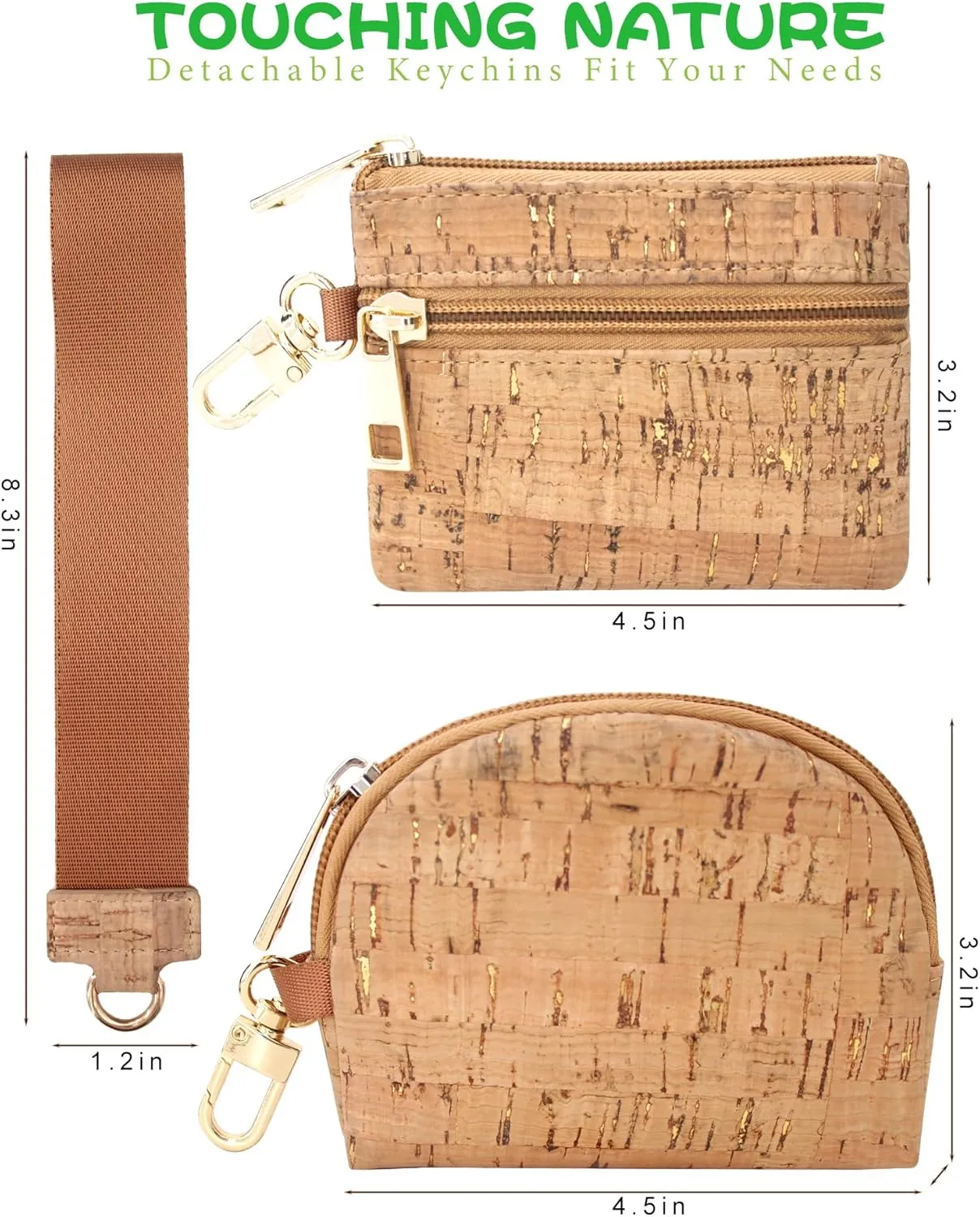 boshiho Vegan Cork Wallet, Women’s Purse Slim Zipper Design with Card Holder Coin Pocket Purse Eco-friendly Vegan Gift