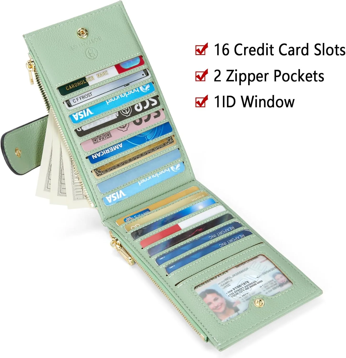 BOSTANTEN Leather Wallets for Women RFID Blocking Slim Bofild Purse Card Holder with Zipper Pocket