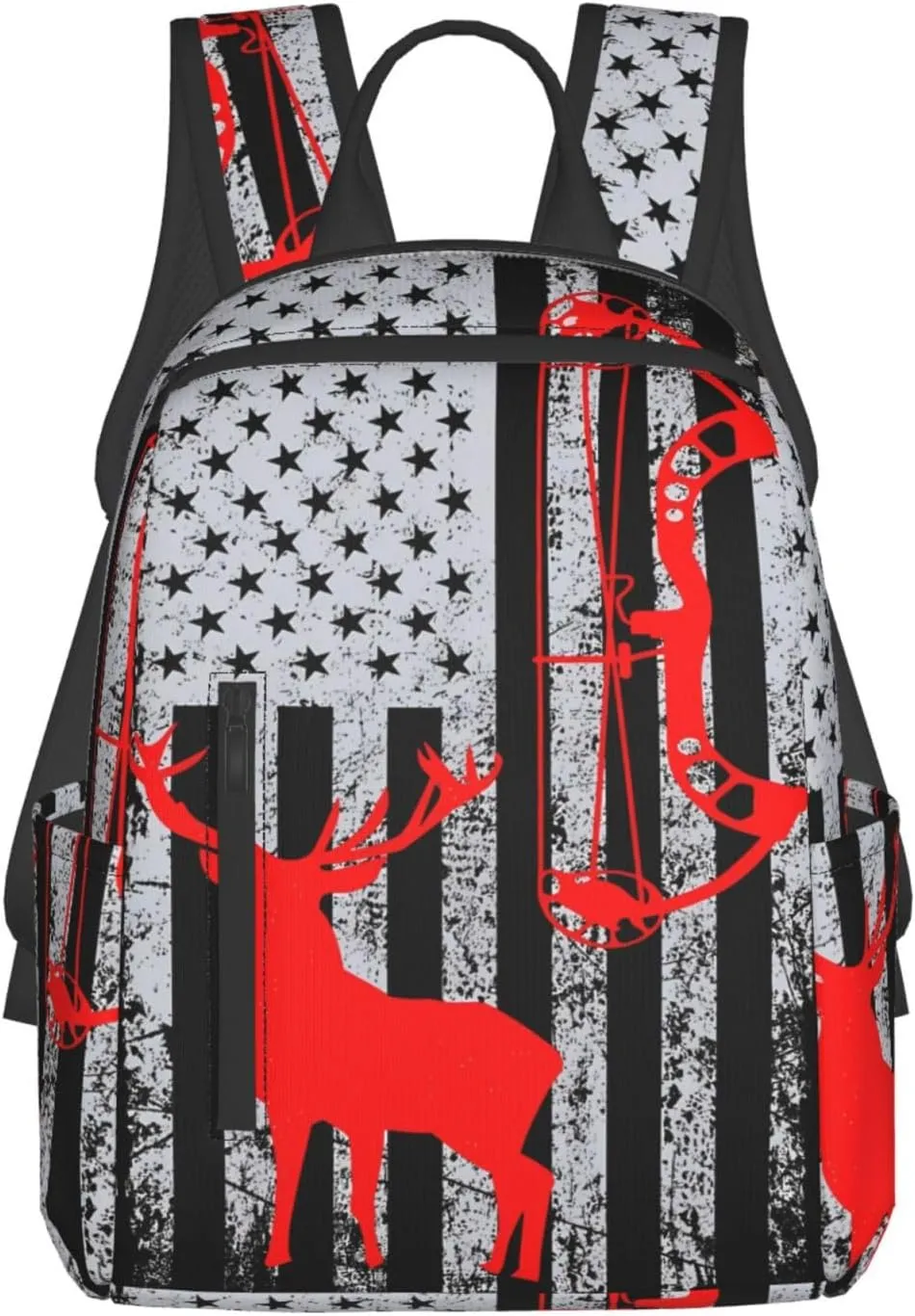 Bow Hunting American Flag Archery Deer Casual Backpacks Laptop Backpack Outdoor Travel Rucksack Sport Carry-On Daypack Lightweight Bag with Multi-Pockets