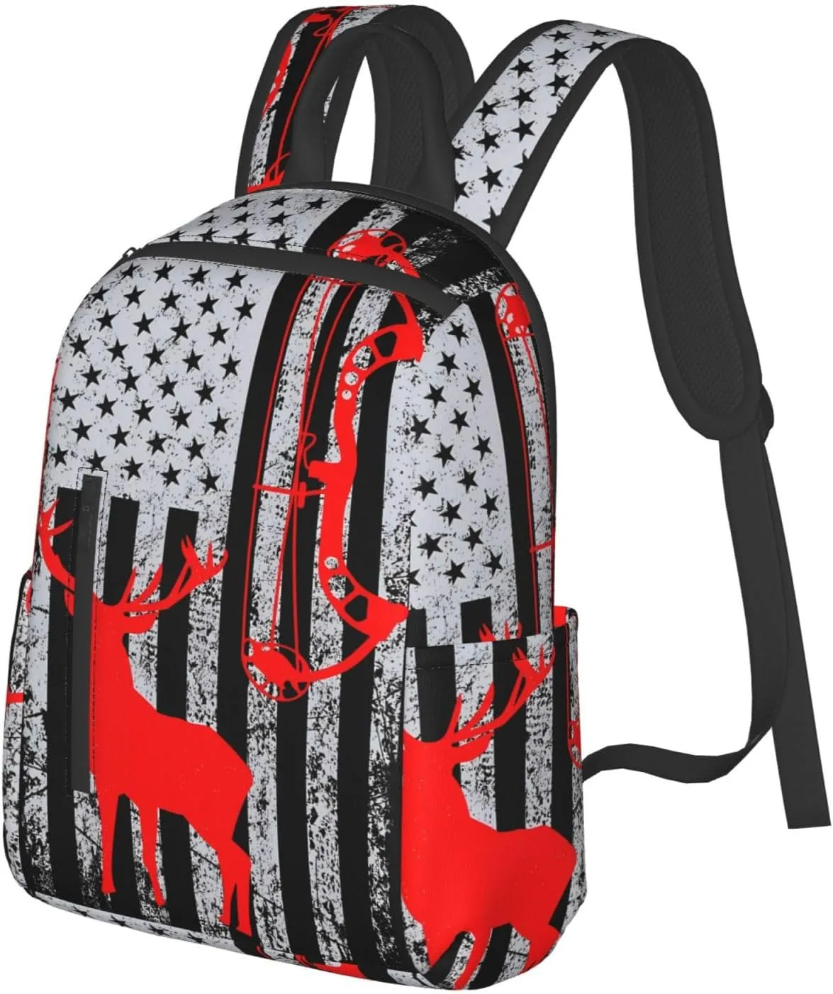 Bow Hunting American Flag Archery Deer Casual Backpacks Laptop Backpack Outdoor Travel Rucksack Sport Carry-On Daypack Lightweight Bag with Multi-Pockets