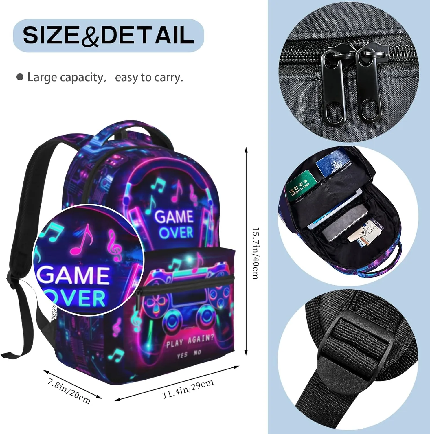 Boys Backpack Game Backpacks Video Game School Backpack for Ages 6-18 Kids Teens Elementary Middle School Bookbag Travel Back Pack