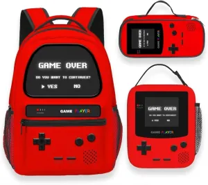 Boys Backpack Set With Lunch Bag and Pencil Case, Gamer Backpacks For Kids Boys Children Teens, Video Game Bookbag, Large Travel Laptop Backpacks…
