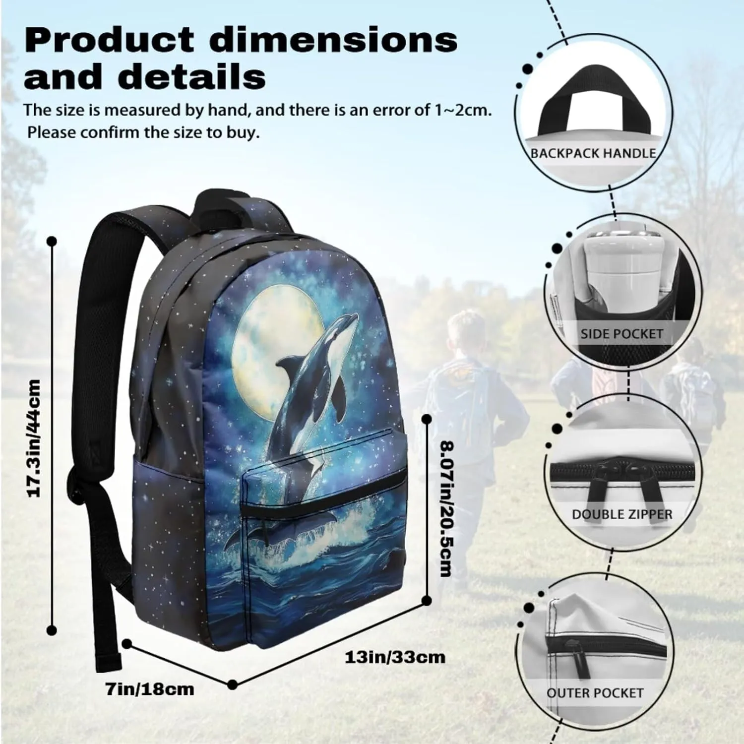 Boys Backpacks Ages 8-10 Killer Whale Backpack and Lunch Box Set Boys for Elementary School Breathable 4 in 1 Set Kids Book Bag Lightweight Teens Shoulder Bag