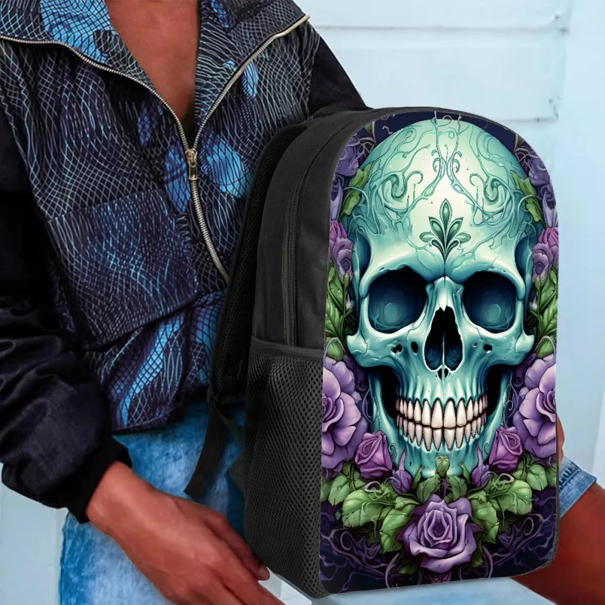 Boys Cool Skull Printed Bookbags Backpacks Kid Teen Child Casual Lightweight Schoolbag Travel Daypack,Purple Rose Skull