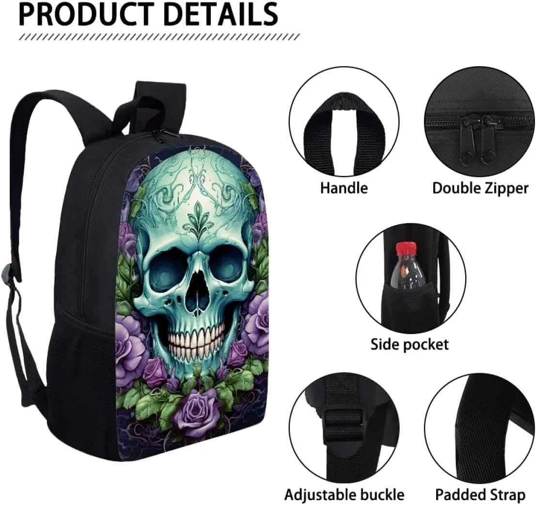 Boys Cool Skull Printed Bookbags Backpacks Kid Teen Child Casual Lightweight Schoolbag Travel Daypack,Purple Rose Skull