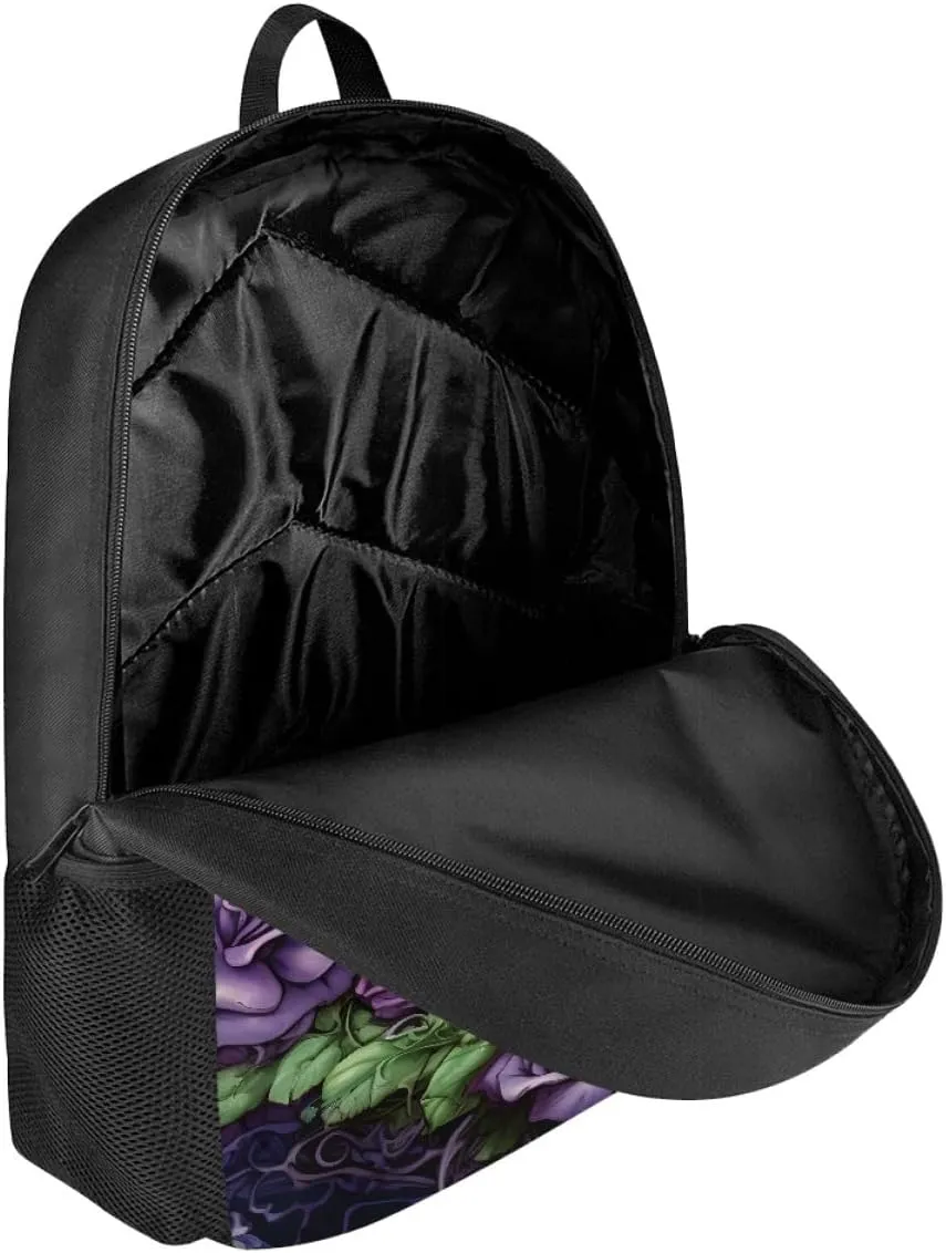 Boys Cool Skull Printed Bookbags Backpacks Kid Teen Child Casual Lightweight Schoolbag Travel Daypack,Purple Rose Skull