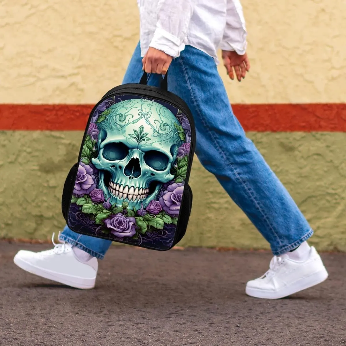 Boys Cool Skull Printed Bookbags Backpacks Kid Teen Child Casual Lightweight Schoolbag Travel Daypack,Purple Rose Skull