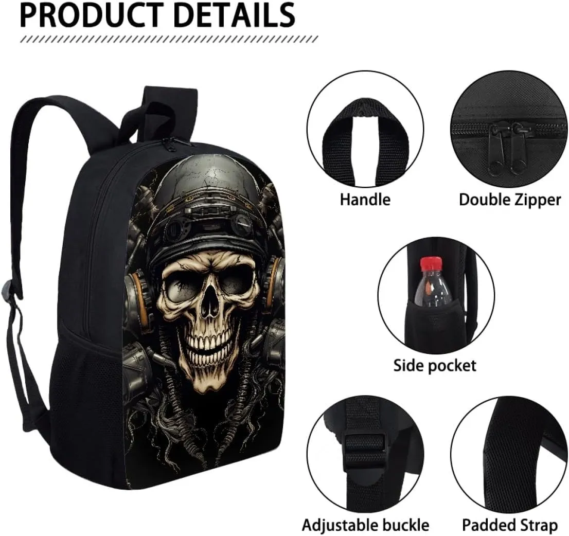 Boys Cool Skull Printed Bookbags Backpacks Kid Teen Child Casual Lightweight Schoolbag Travel Daypack,Rock Skull
