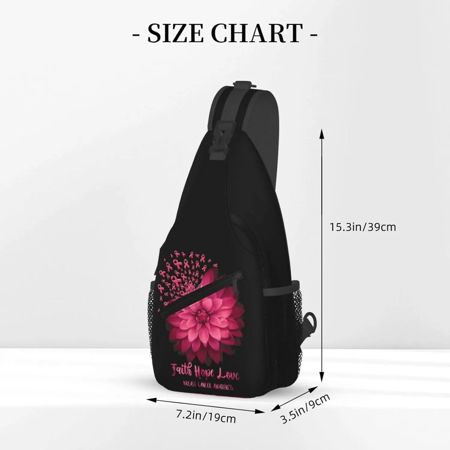 Breast Cancer Awareness Flowers Sling Bag Chest Bags Adjustable Crossbody Bag Shoulder Backpack For Travel Hiking