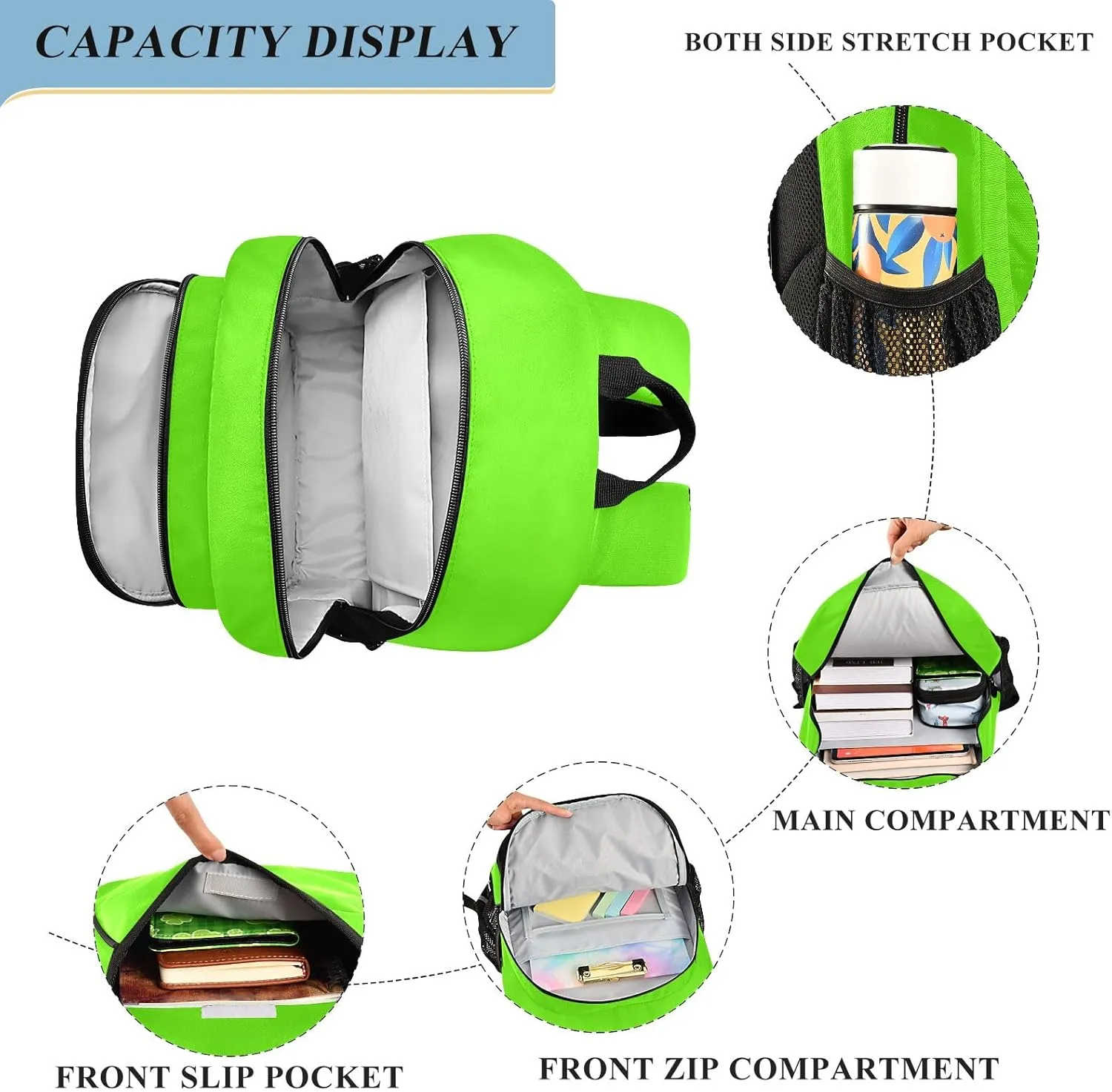 Bright Green Kid Backpacks, Backpack for School, Large Capacity Anti Theft Backpack, Backpacks for School Girls