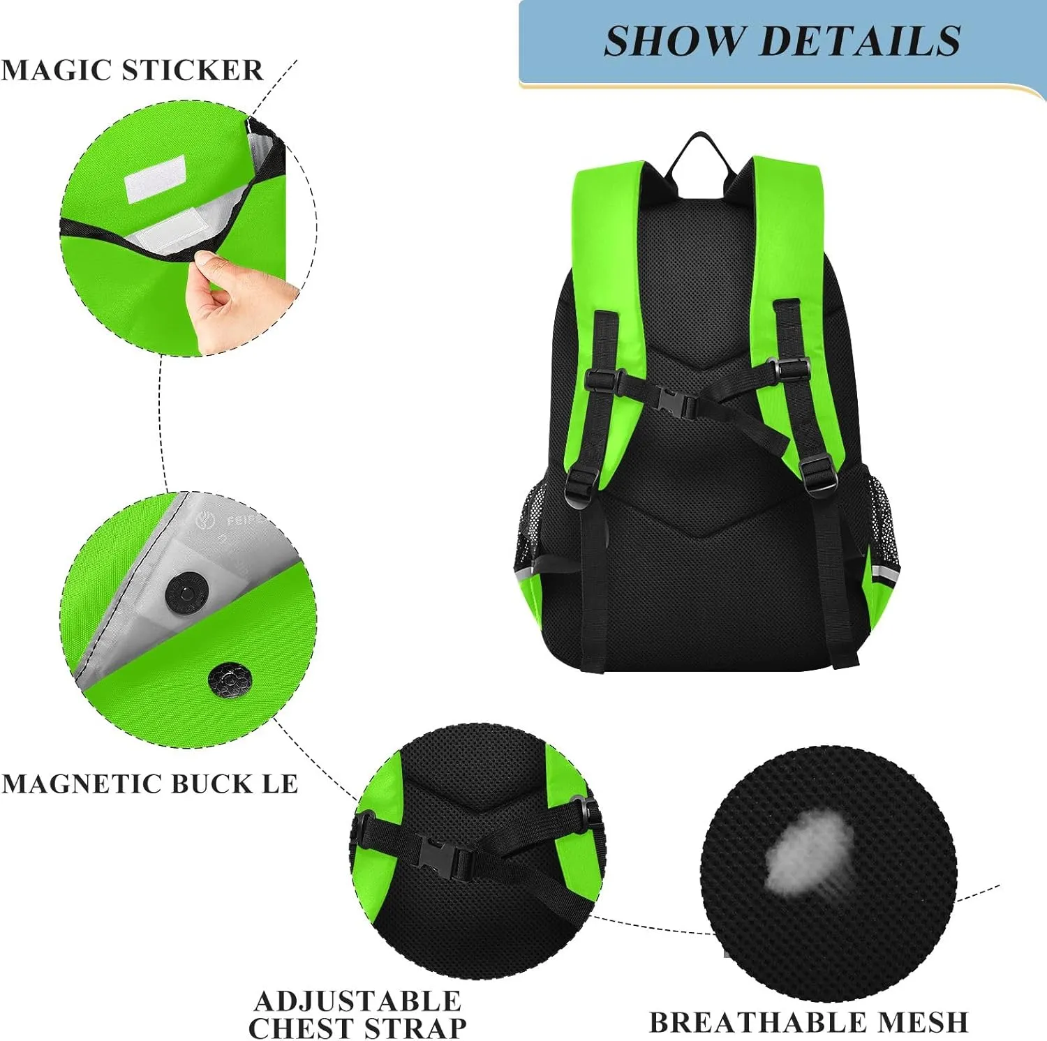 Bright Green Kid Backpacks, Backpack for School, Large Capacity Anti Theft Backpack, Backpacks for School Girls