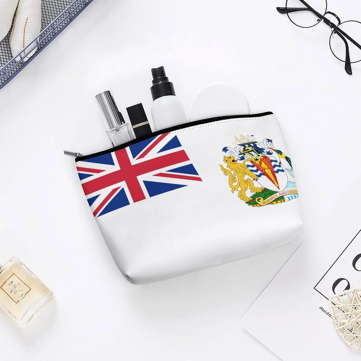 British Antarctic Territory Flag Portable Makeup Bag Zipper Cosmetic Pouch Organizer for Women Girls