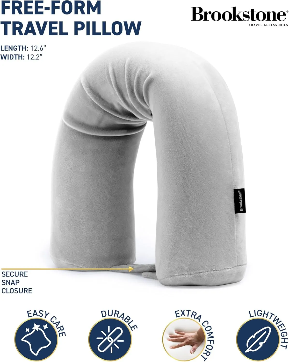 Brookstone Free Form Travel Pillow - Lightweight Flexible Memory Foam Travel Neck Pillow for Sleeping, Car, Airplane & Travel Support, Grey