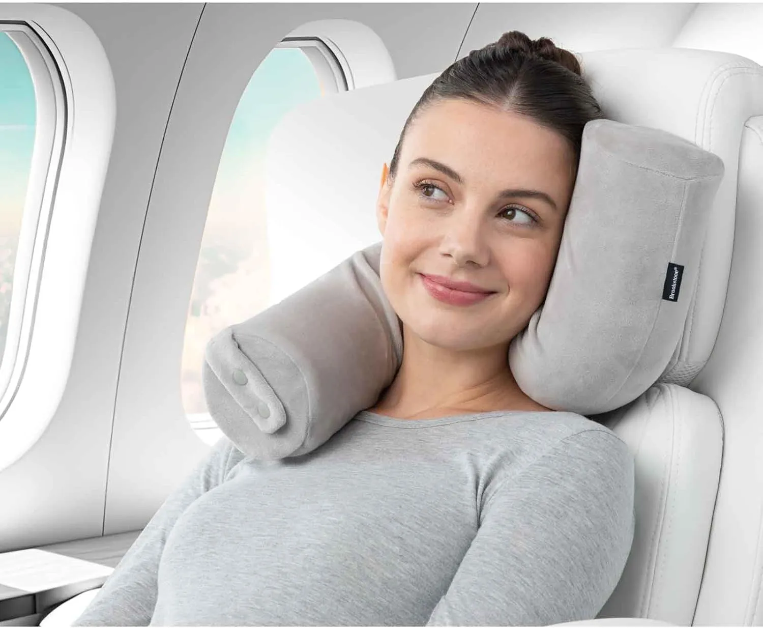 Brookstone Free Form Travel Pillow - Lightweight Flexible Memory Foam Travel Neck Pillow for Sleeping, Car, Airplane & Travel Support, Grey