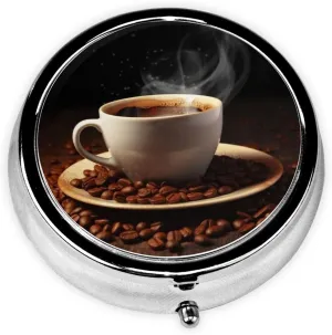Brown A Cup of Coffee Pill Box Round Pill Case for Pocket Purse 3 Compartment Medicine Pill Organizer Cute Portable Travel Pillbox Vitamin Cod Liver Oil Storage Box Unique Gift Organizer