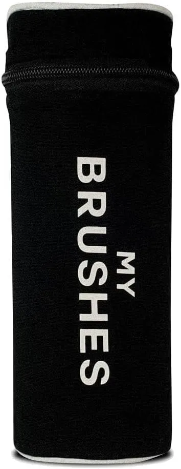 Brushes Cylinder Case | Travel Makeup Brush Holder | Protective Hairbrush Storage Case | Compact Brush Organizer for Home & Travel | Durable Zip Pouch with Laminated Inner Lining | Black