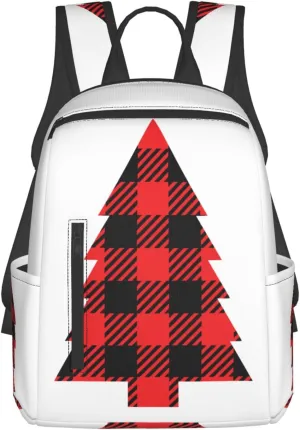 Buffalo Plaid Christmas Tree Casual Backpacks Large Capacity Laptop Backpack Sports Rucksack Travel Daypack Adjustable Shoulder Strap Work Bag for Outdoor Camping