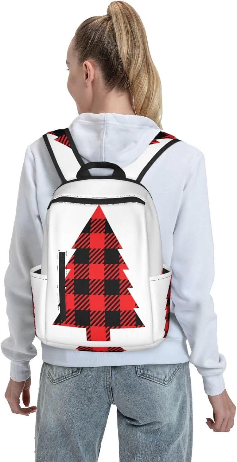 Buffalo Plaid Christmas Tree Casual Backpacks Large Capacity Laptop Backpack Sports Rucksack Travel Daypack Adjustable Shoulder Strap Work Bag for Outdoor Camping