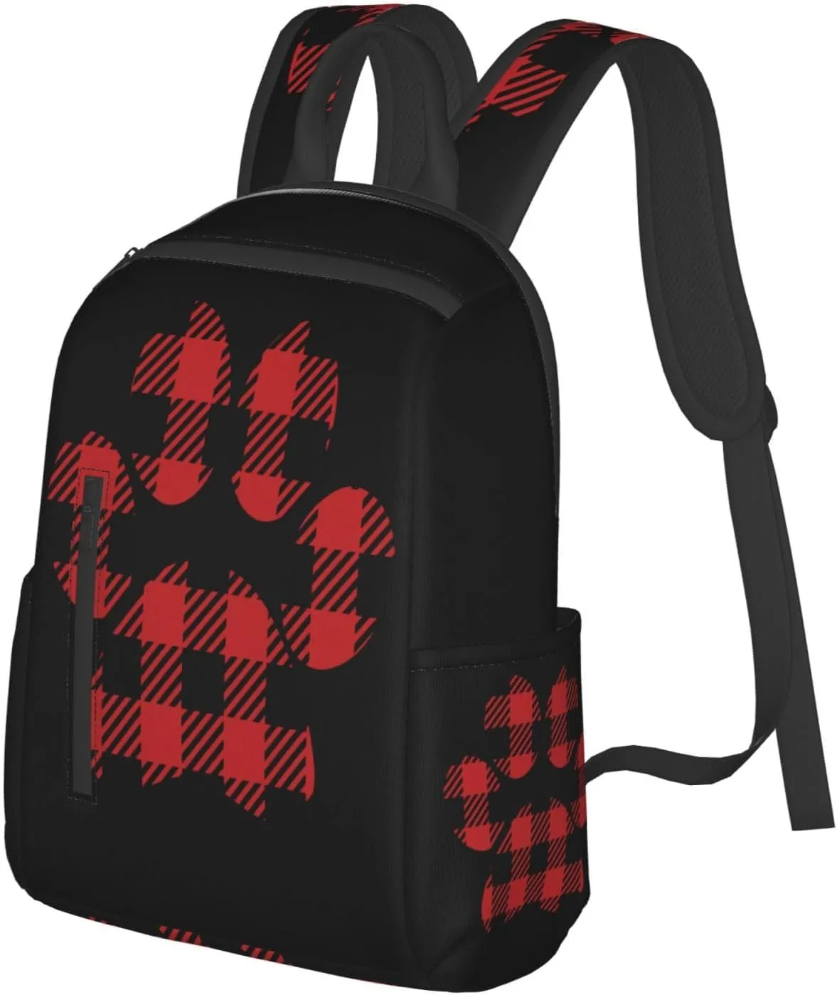 Buffalo Plaid Paw Casual Backpacks Large Capacity Laptop Backpack Sports Rucksack Travel Daypack Adjustable Shoulder Strap Work Bag for Outdoor Camping