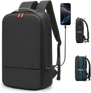 Business Backpack for Men 15.6 inch Expandable Slim Laptop Backpack With USB Charger Port Waterproof Anti-Theft Professional Work Computer Bag Hard Shell Backpack-Black