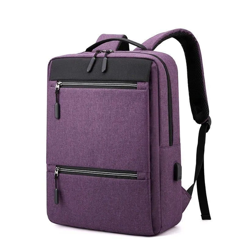 Business Style Black Gray Unisex USB Charging Laptop Backpack Bag