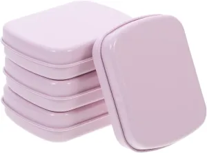 Cabilock 4pcs Portable Rectangle Metal Storage Box with Hinged Lid Mini Organizer for Jewelry Candies and Small Items Empty Tin Containers Pink