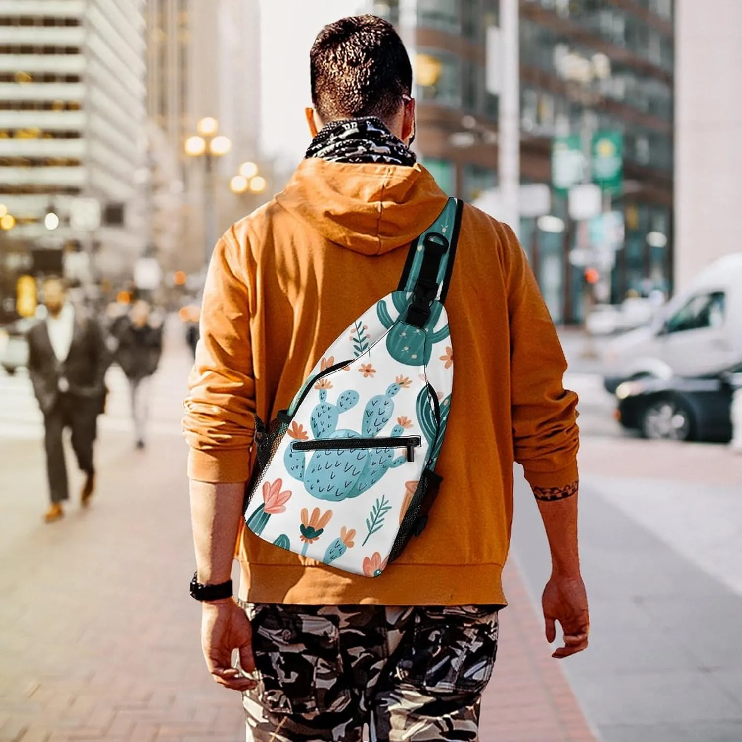 Cactus And Flowers Sling Bag Lightweight Crossbody Chest Pack Travel Shoulder Bag with Adjustable Strap