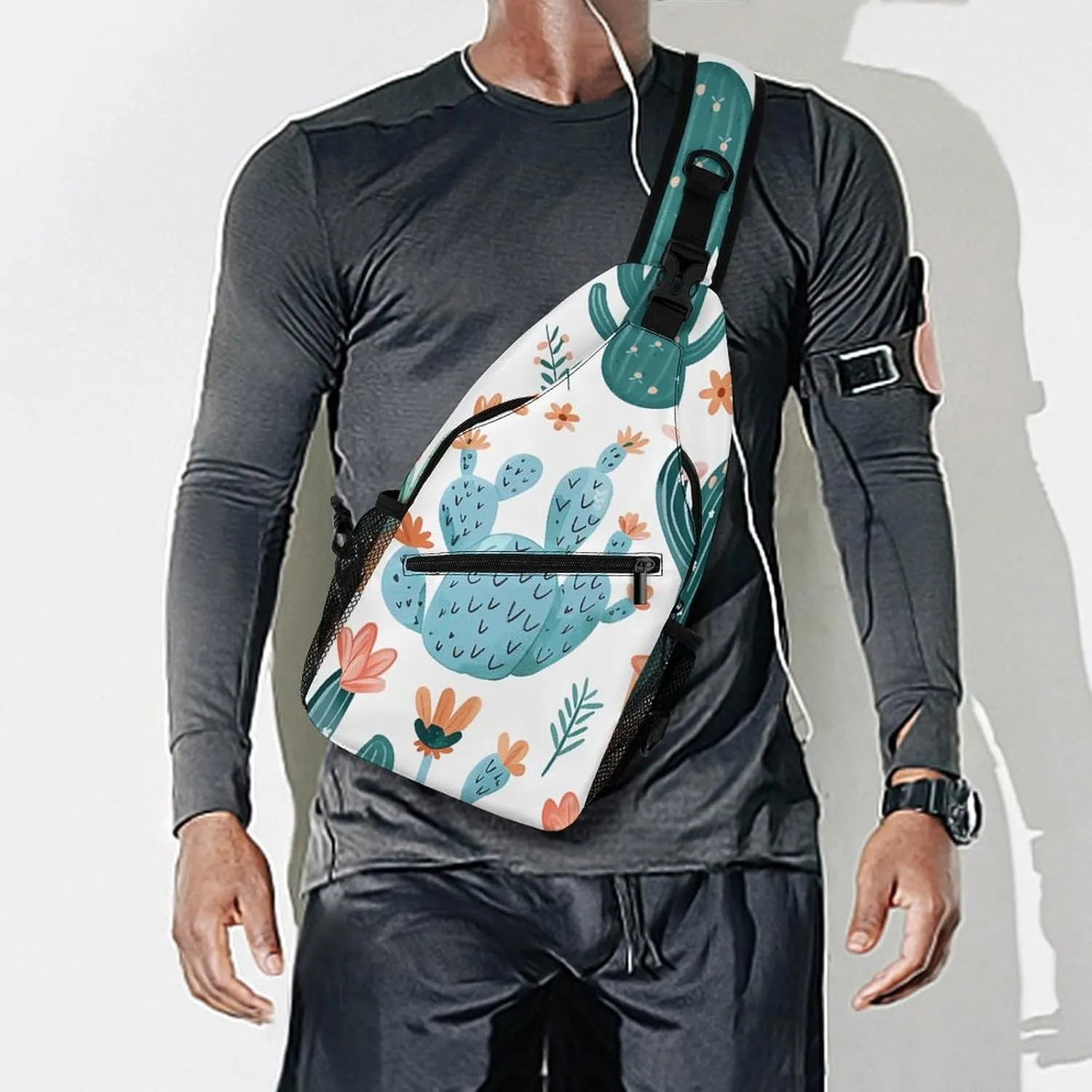 Cactus And Flowers Sling Bag Lightweight Crossbody Chest Pack Travel Shoulder Bag with Adjustable Strap