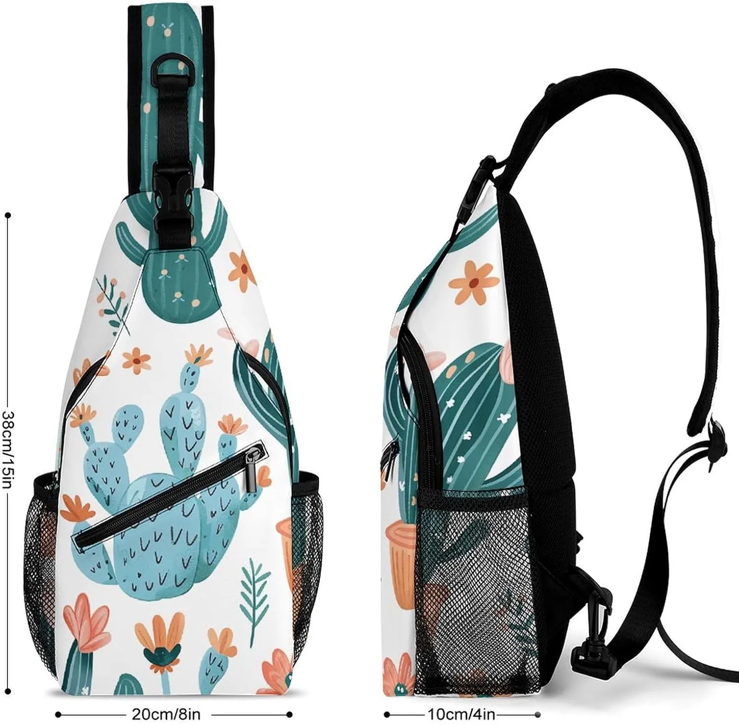 Cactus And Flowers Sling Bag Lightweight Crossbody Chest Pack Travel Shoulder Bag with Adjustable Strap